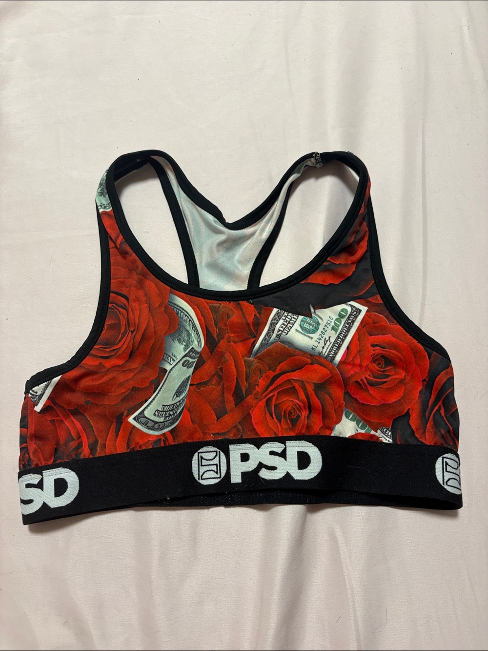 PSD Red Rose & Money Print Sports Bra